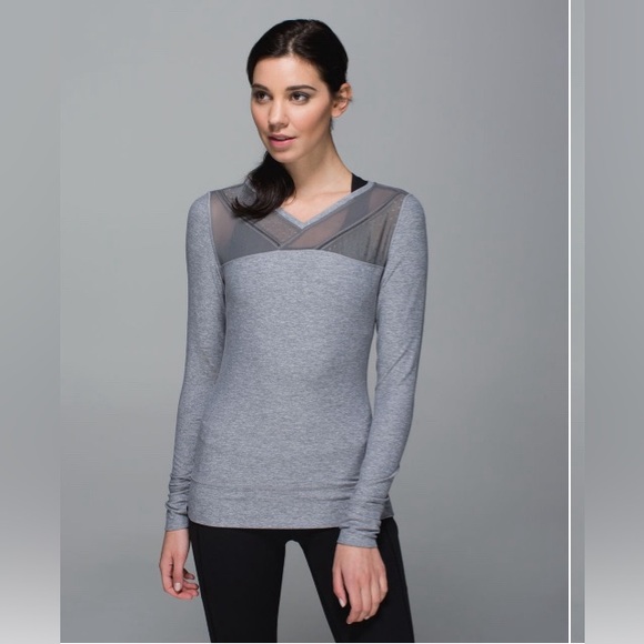 lululemon athletica Tops - Lululemon just breathe grey long V-sleeve with mesh detail on collar